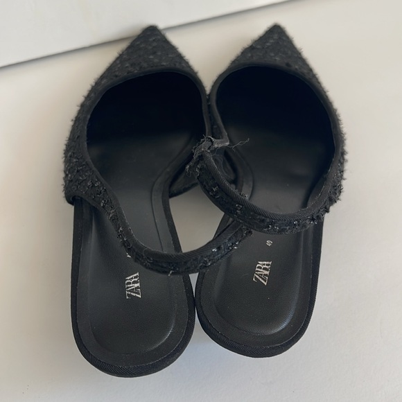 Zara Beautiful Black Tweed Size Euro 40 Slingback Low Heels - Picture 5 of 10